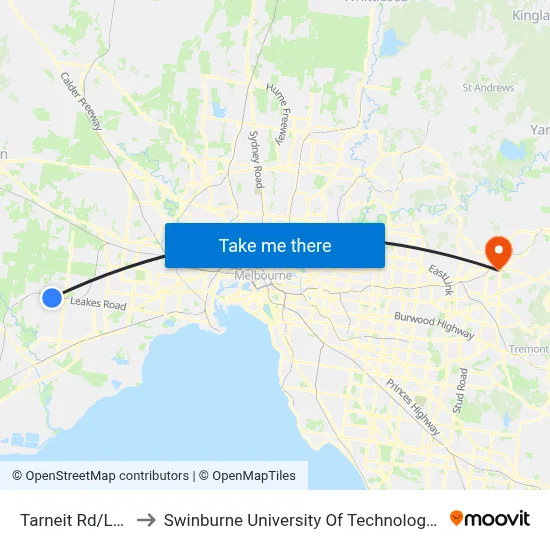 Tarneit Rd/Leakes Rd to Swinburne University Of Technology - Croydon Campus map