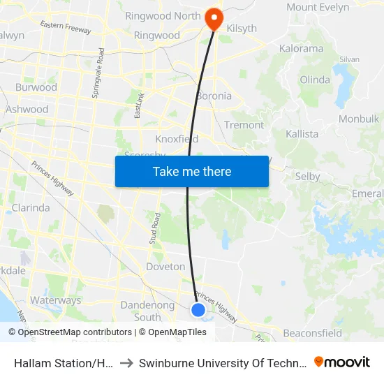 Hallam Station/Hallam South Rd to Swinburne University Of Technology - Croydon Campus map