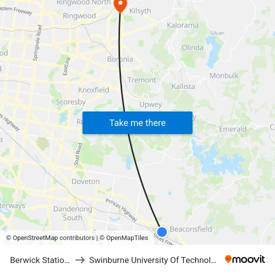 Berwick Station to Swinburne University Of Technology - Croydon Campus map