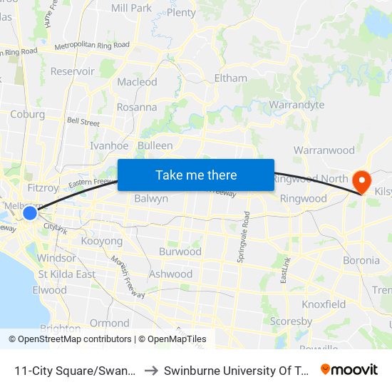 11-City Square/Swanston St (Melbourne City) to Swinburne University Of Technology - Croydon Campus map