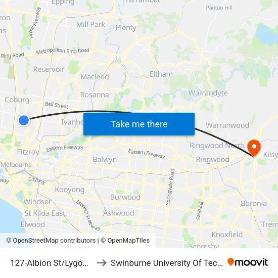 Albion St/Lygon St #127 to Swinburne University Of Technology - Croydon Campus map