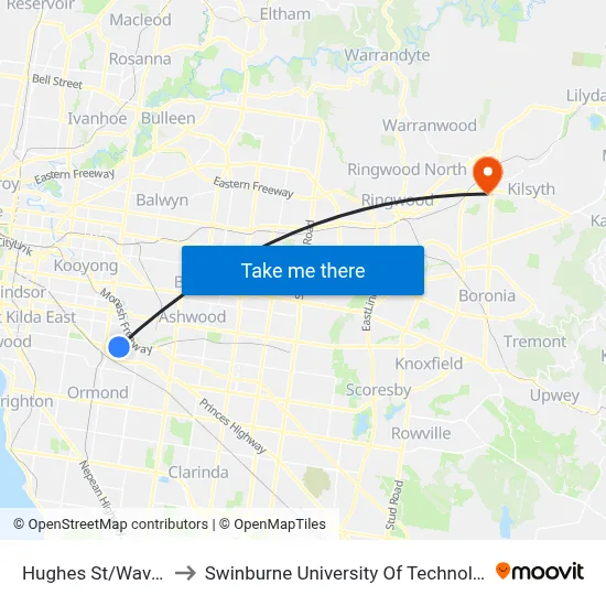 Hughes St/Waverley Rd #63 to Swinburne University Of Technology - Croydon Campus map