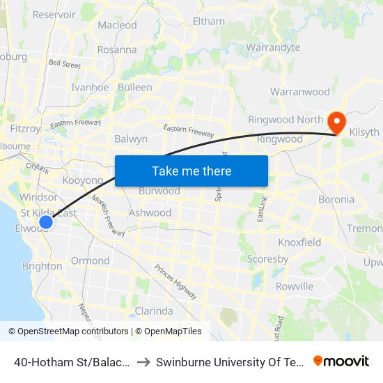 40-Hotham St/Balaclava Rd (St Kilda East) to Swinburne University Of Technology - Croydon Campus map