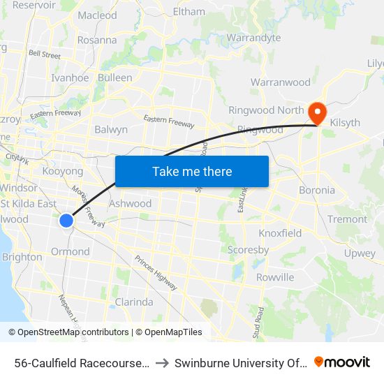 56-Caulfield Racecourse/Normanby Rd (Caulfield North) to Swinburne University Of Technology - Croydon Campus map