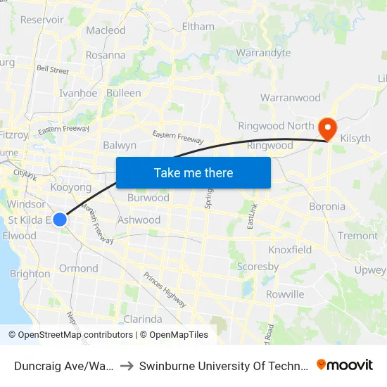 Duncraig Ave/Wattletree Rd #44 to Swinburne University Of Technology - Croydon Campus map