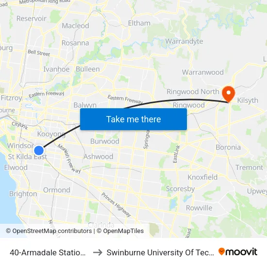 Armadale Station/High St #40 to Swinburne University Of Technology - Croydon Campus map