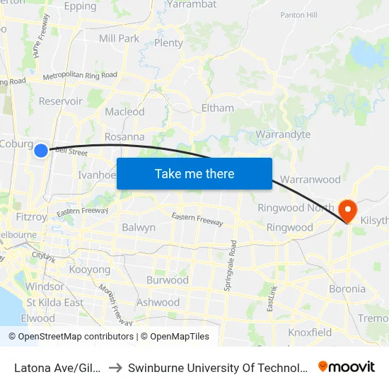 Latona Ave/Gilbert Rd #39 to Swinburne University Of Technology - Croydon Campus map