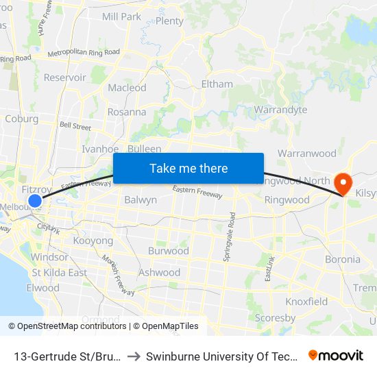 13-Gertrude St/Brunswick St (Fitzroy) to Swinburne University Of Technology - Croydon Campus map