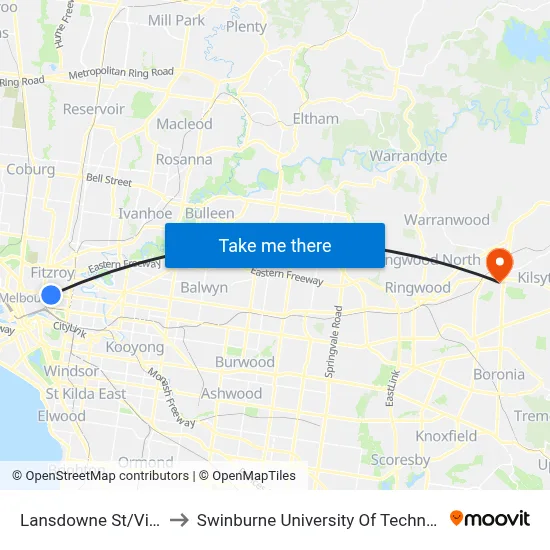 Lansdowne St/Victoria Pde #13 to Swinburne University Of Technology - Croydon Campus map