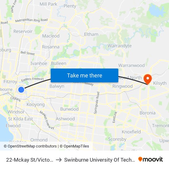 22-Mckay St/Victoria St (Richmond) to Swinburne University Of Technology - Croydon Campus map