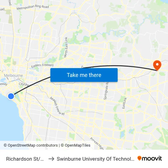 Richardson St/Mills St #135 to Swinburne University Of Technology - Croydon Campus map