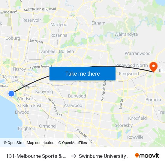 131-Melbourne Sports & Aquatic Centre/Albert Rd (Albert Park) to Swinburne University Of Technology - Croydon Campus map