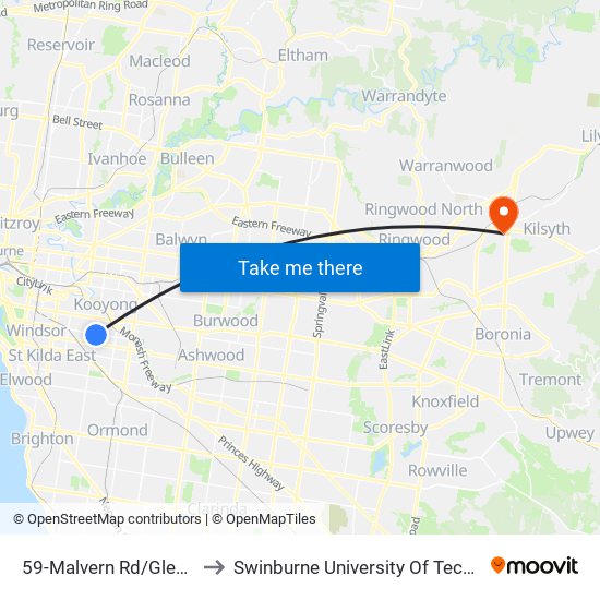 59-Malvern Rd/Glenferrie Rd (Malvern) to Swinburne University Of Technology - Croydon Campus map