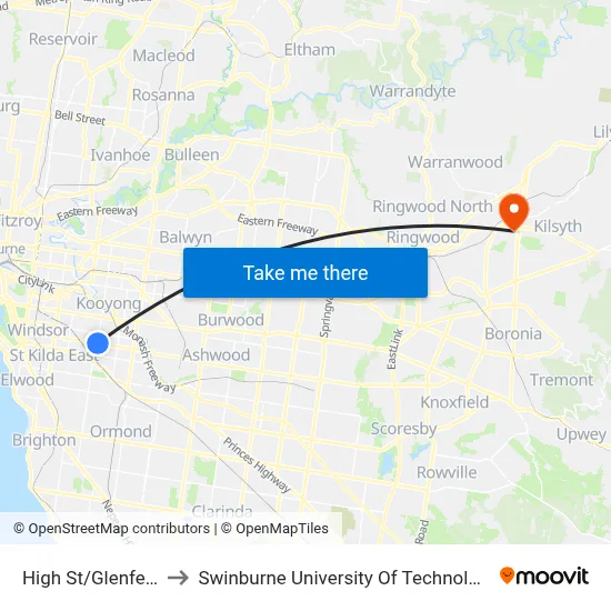 High St/Glenferrie Rd #57 to Swinburne University Of Technology - Croydon Campus map