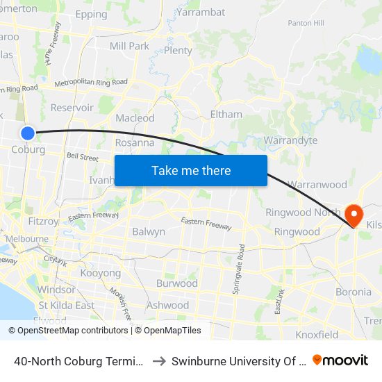 40-North Coburg Terminus/Sydney Rd (Coburg North) to Swinburne University Of Technology - Croydon Campus map