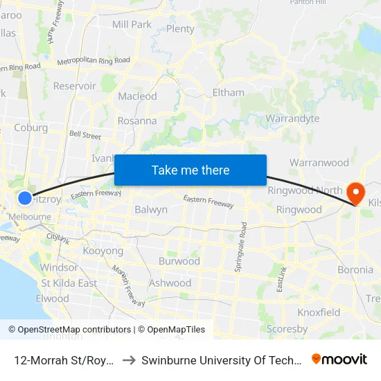 Morrah St/Royal Pde #12 to Swinburne University Of Technology - Croydon Campus map
