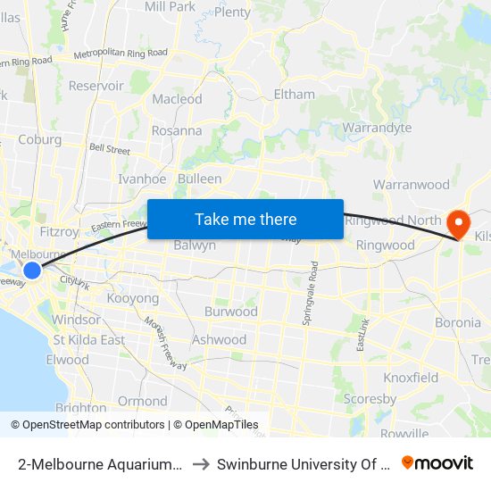 2-Melbourne Aquarium/Flinders St (Melbourne City) to Swinburne University Of Technology - Croydon Campus map