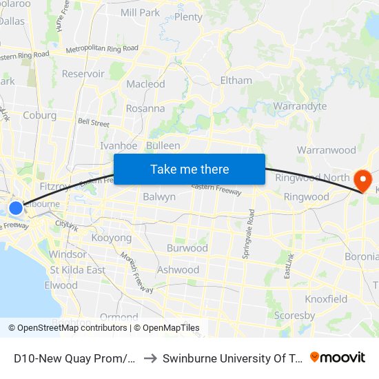 D10-New Quay Prom/Docklands Dr (Docklands) to Swinburne University Of Technology - Croydon Campus map