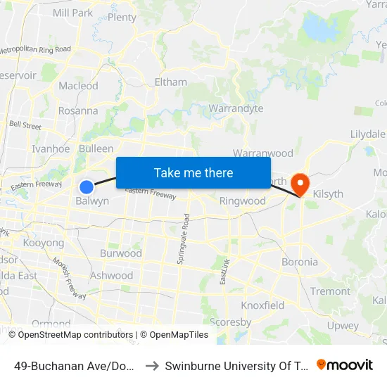 Buchanan Ave/Doncaster Rd #49 to Swinburne University Of Technology - Croydon Campus map