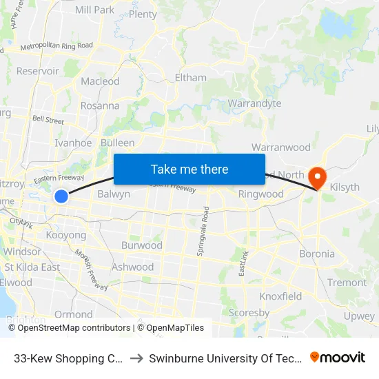 Kew Shopping Centre/High St #33 to Swinburne University Of Technology - Croydon Campus map