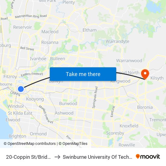 20-Coppin St/Bridge Rd (Richmond) to Swinburne University Of Technology - Croydon Campus map