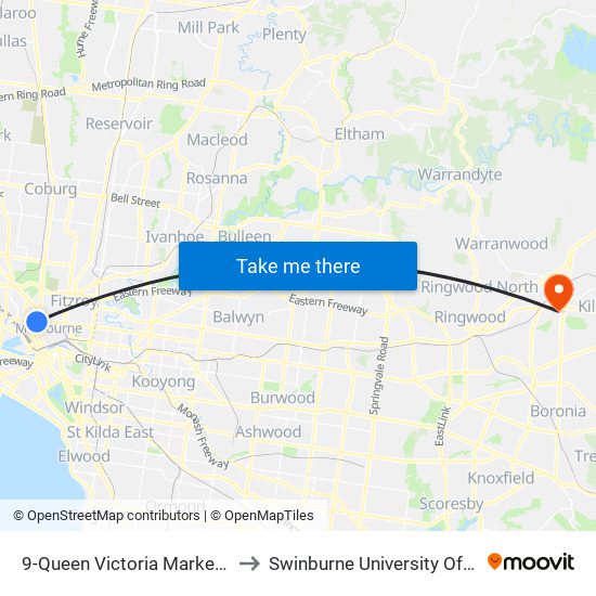 9-Queen Victoria Market/39 Peel St (North Melbourne) to Swinburne University Of Technology - Croydon Campus map
