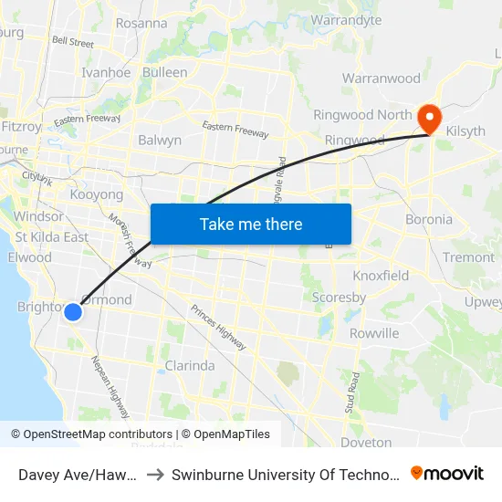 Davey Ave/Hawthorn Rd #65 to Swinburne University Of Technology - Croydon Campus map
