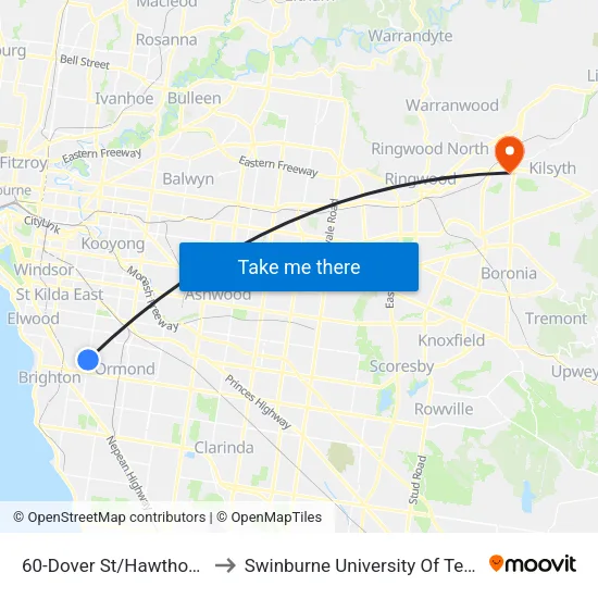 Dover St/Hawthorn Rd #60 to Swinburne University Of Technology - Croydon Campus map