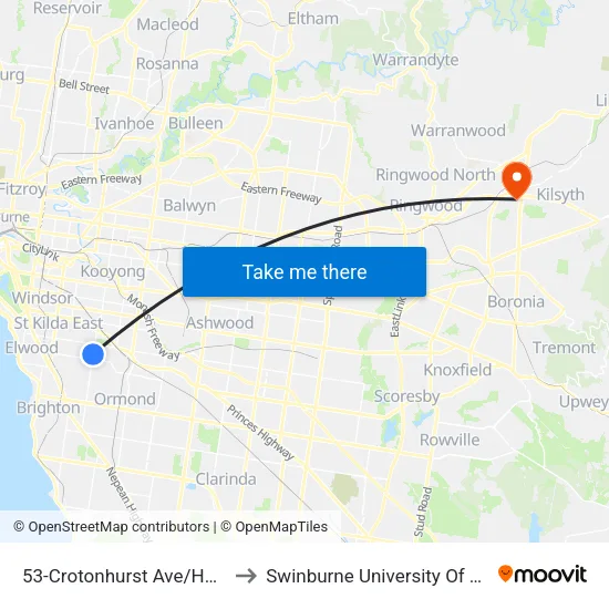 Crotonhurst Ave/Hawthorn Rd #53 to Swinburne University Of Technology - Croydon Campus map