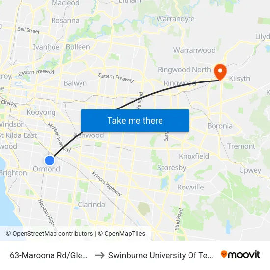 Maroona Rd/Glenhuntly Rd #63 to Swinburne University Of Technology - Croydon Campus map