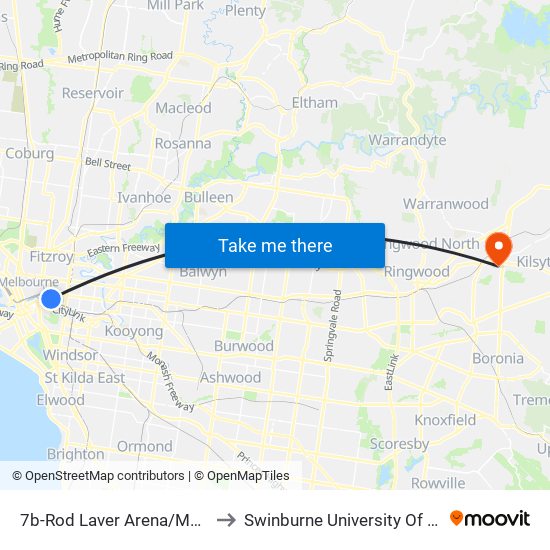 7b-Rod Laver Arena/Mcg Gates 1-3 (Melbourne City) to Swinburne University Of Technology - Croydon Campus map