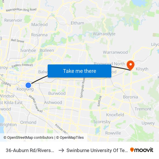 36-Auburn Rd/Riversdale Rd (Hawthorn East) to Swinburne University Of Technology - Croydon Campus map