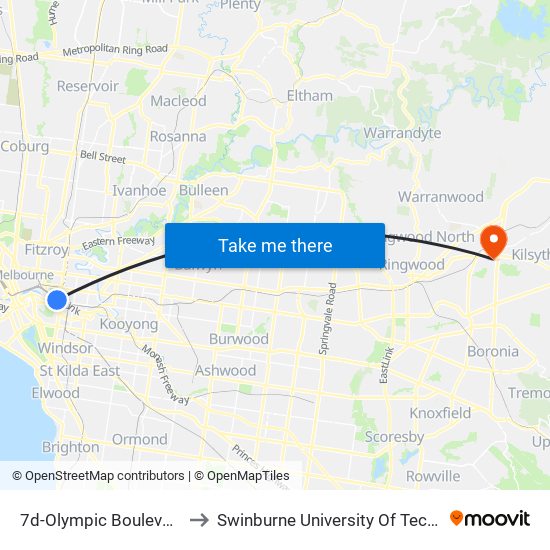 7d-Olympic Boulevard (Melbourne City) to Swinburne University Of Technology - Croydon Campus map