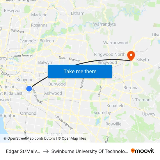 Edgar St/Malvern Rd #48 to Swinburne University Of Technology - Croydon Campus map