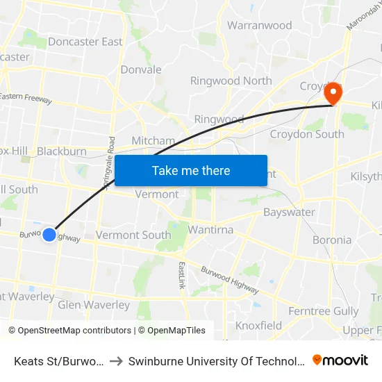 Keats St/Burwood Hwy #69 to Swinburne University Of Technology - Croydon Campus map