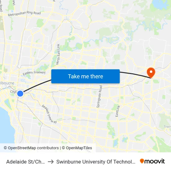 Adelaide St/Church St #55 to Swinburne University Of Technology - Croydon Campus map