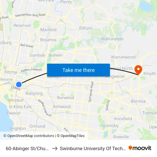 Abinger St/Church St #60 to Swinburne University Of Technology - Croydon Campus map
