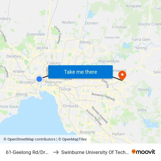 Geelong Rd/Droop St #61 to Swinburne University Of Technology - Croydon Campus map