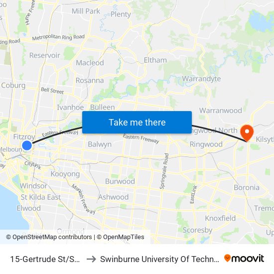 15-Gertrude St/Smith St (Fitzroy) to Swinburne University Of Technology - Croydon Campus map