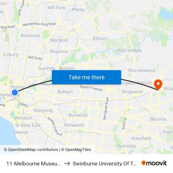 11-Melbourne Museum/Nicholson St (Fitzroy) to Swinburne University Of Technology - Croydon Campus map