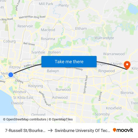 7-Russell St/Bourke St (Melbourne City) to Swinburne University Of Technology - Croydon Campus map