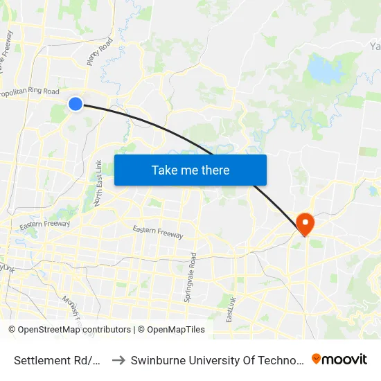 Settlement Rd/Plenty Rd #66 to Swinburne University Of Technology - Croydon Campus map