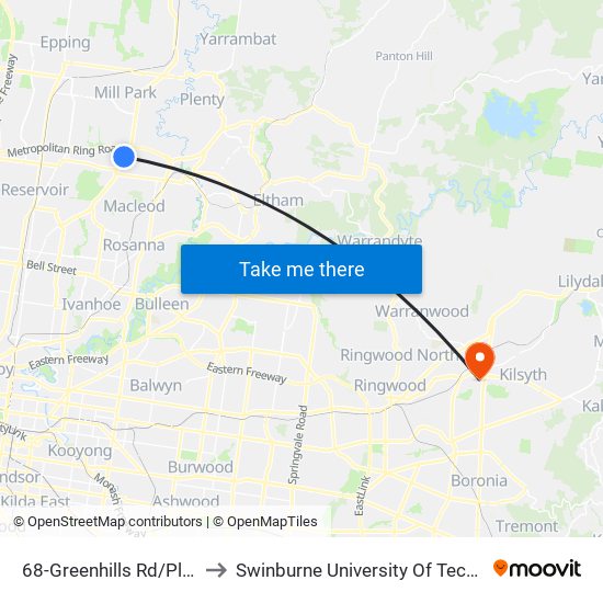 68-Greenhills Rd/Plenty Rd (Bundoora) to Swinburne University Of Technology - Croydon Campus map