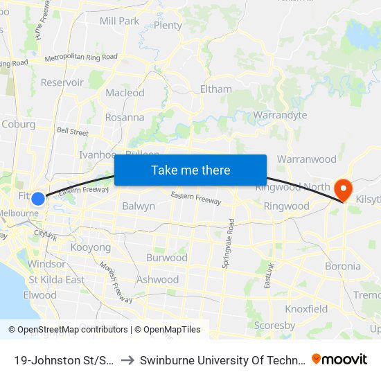 19-Johnston St/Smith St (Fitzroy) to Swinburne University Of Technology - Croydon Campus map