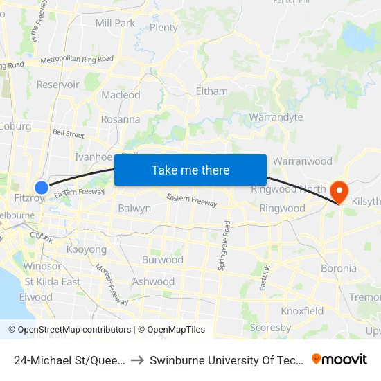 Michael St/Queens Pde #24 to Swinburne University Of Technology - Croydon Campus map