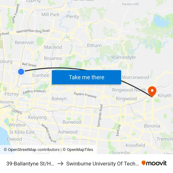 Ballantyne St/High St #39 to Swinburne University Of Technology - Croydon Campus map