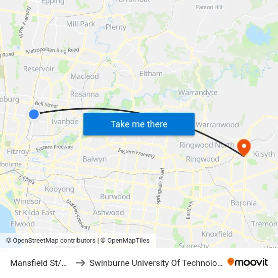 Mansfield St/High St #40 to Swinburne University Of Technology - Croydon Campus map