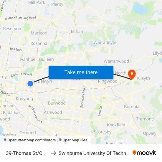 Thomas St/Cotham Rd #39 to Swinburne University Of Technology - Croydon Campus map