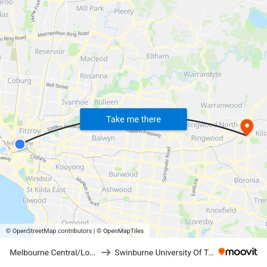 Melbourne Central/Lonsdale St to Swinburne University Of Technology - Croydon Campus map
