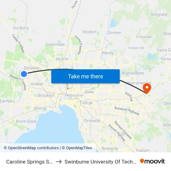 Caroline Springs Square Sc/Main St to Swinburne University Of Technology - Croydon Campus map